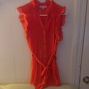 Double Zero Coral Ruffle Blouse